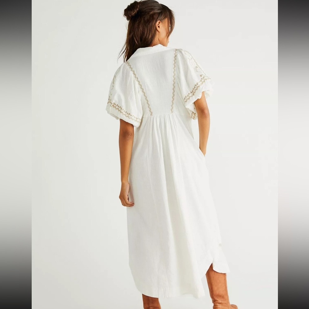 NWT FREE PEOPLE Ivory Samantha Embroidered‎ Maxi Cotton Shirt-Dress - Picture 5 of 10